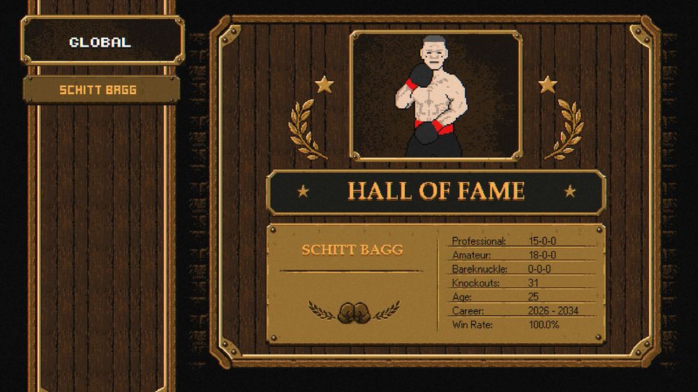 The Global Hall of Fame showing a retired fighter's plaque