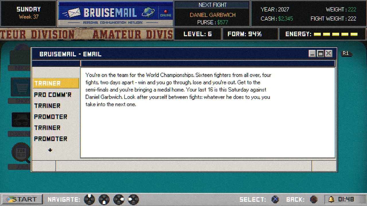 An email from your trainer: you're on the team for the World Championships, with your first opponent in the last 16